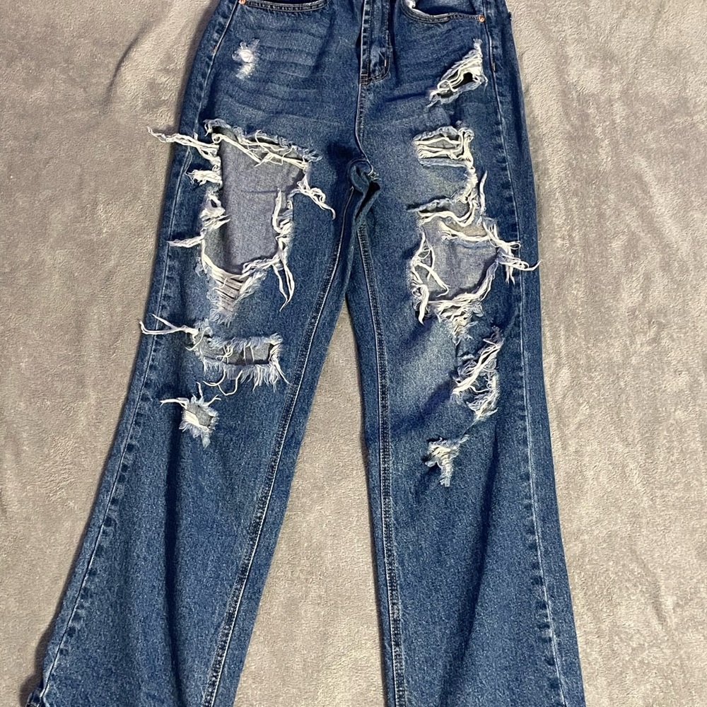 Wax Jean Blue Straight Leg Distressed Jeans